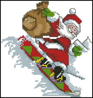 схема вышивки крестом Санта на сноуборде