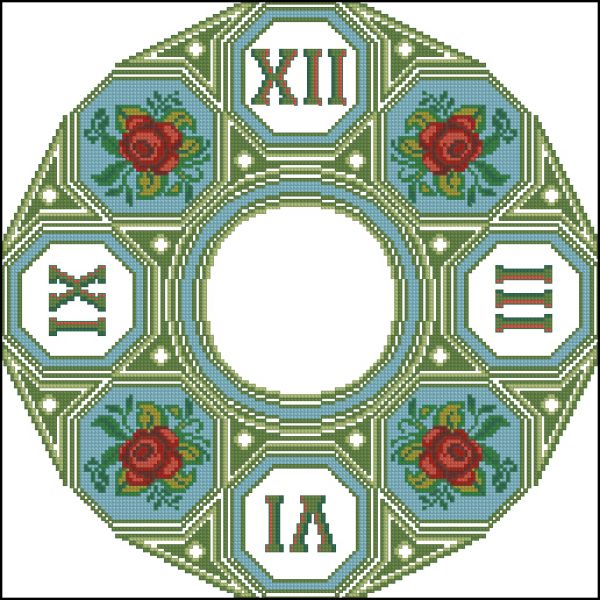 схема вышивки крестом часы c розами