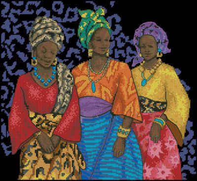 схема вышивки крестом три африканские женщины