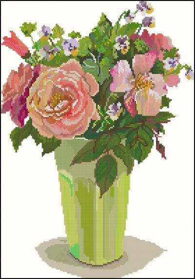 Вышивка крестом Букет с розами в вазе