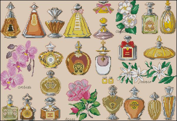 Вышивка крестом Семплер - бутылочки с духами