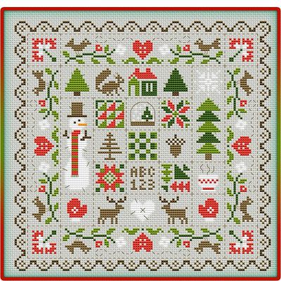 схема вышивки новогодней подушки - семплера