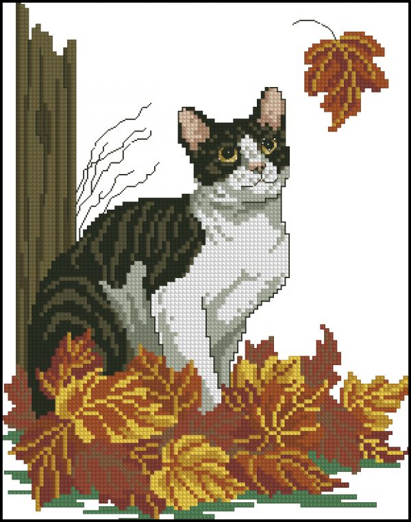 Вышивка крестом Осенний кот
