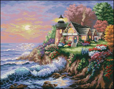 Вышивка крестом Сад у моря - маяк