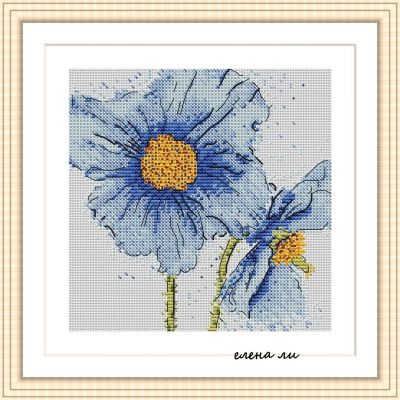 Вышивка крестом Голубые маки