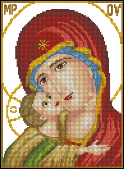 Вышивка крестом иконы Богородица с младенцем