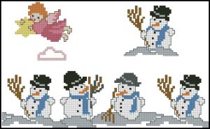 схема вышивки крестом компания снеговиков