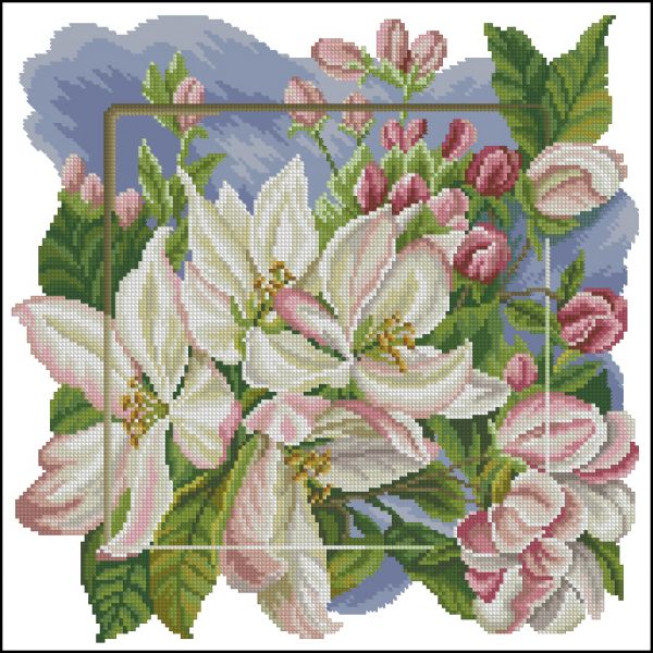 схема вышивки крестом подушки яблоневый цвет