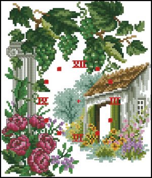 вышивка крестом часы с домиком - летний сад