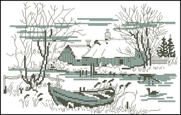 Вышивка крестом Домики у реки