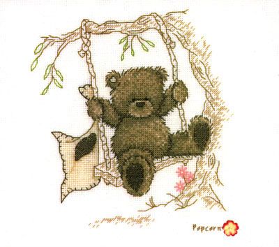 Вышивка крестом Мишутка на качельке