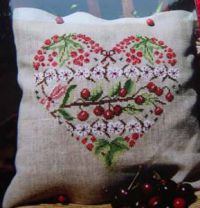 схема вышивки крестом подушка Сердце с вишнями