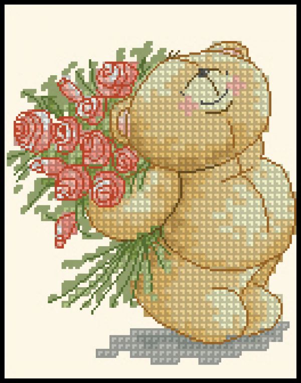 схема для вышивки крестом Красные розы в подарок