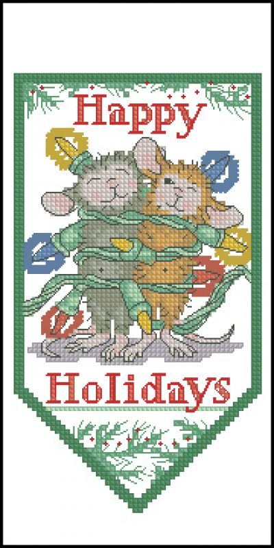 Вышивка крестом Новогодние мышки - счастливых праздников