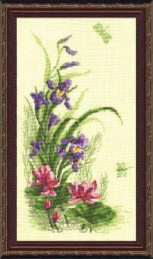 схема вышивки триптиха бабочки с цветами от чаривной мыти