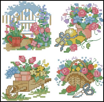 схема вышивки крестом садовые миниатюры