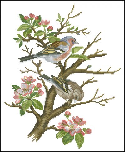 Вышивка крестом Щеглы на ветке