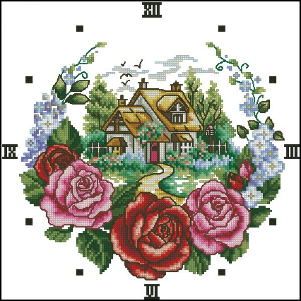 схема вышивки крестом часы любимый дом в розах