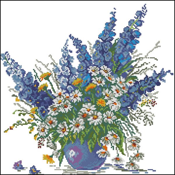 Вышивка крестом Букет голубой с белым