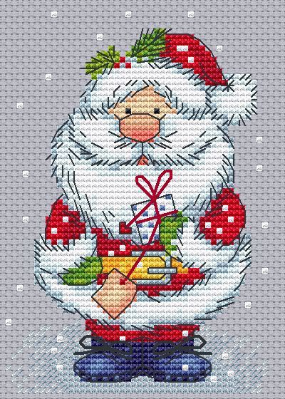 схема вышивки крестом санта клаус с подарками