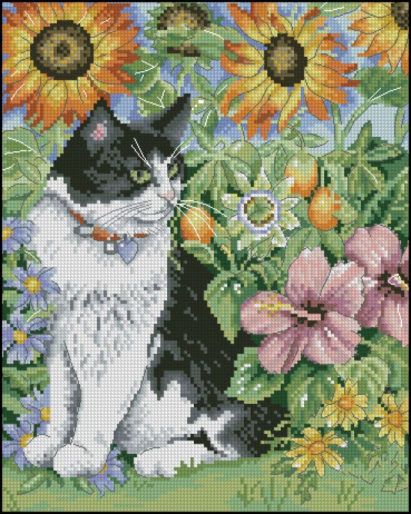 Вышивка крестом Чорно-белая кошка