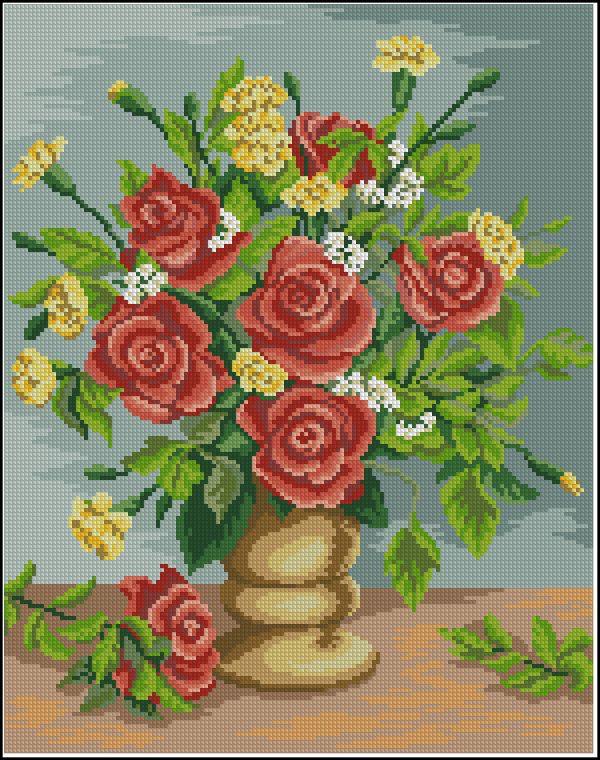схема вышивки крестом розы и гвоздики