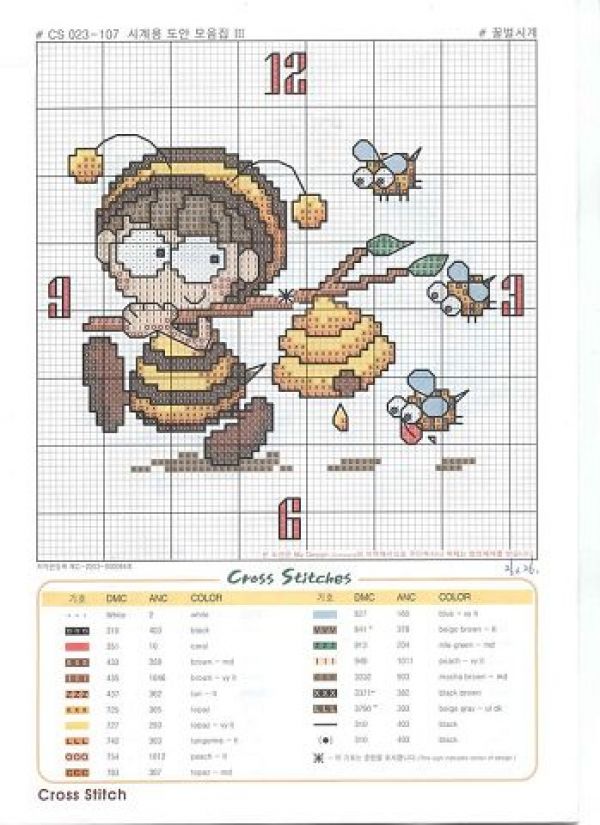 схема вышивки крестом детские часы с пчелами