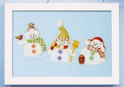 схема вышивки крестом компания снеговиков