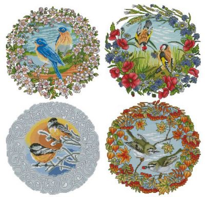 схема вышивки крестом птицы - сезоны