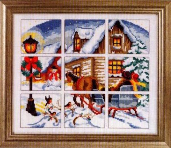 схема вышивки крестом Рождественский вид из окна