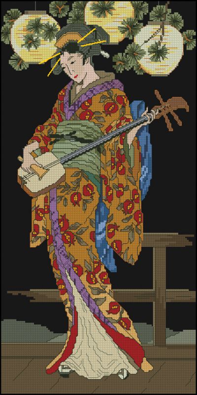 схема вышивки крестом японской девушки