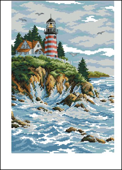схема вышивки крестом маяк на утесе