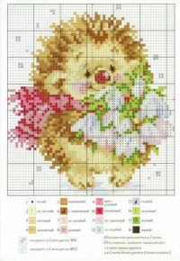 схема вышивки крестом ёжик с подснежниками