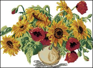 Вышивка крестом Подсолнухи с маками