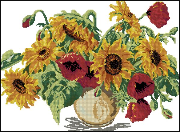 Вышивка крестом Подсолнухи с маками