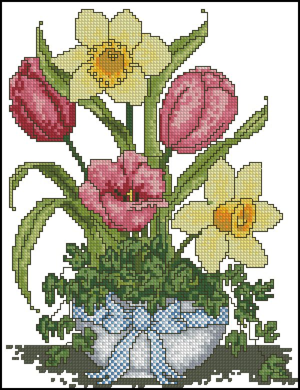 Вышивка крестом Нарциссы и тюльпаны