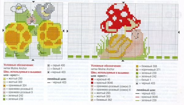 схема вышивки крестом улиточка и черепашки