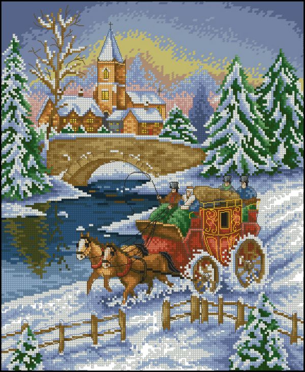 Вышивка крестом Поездка по снегу