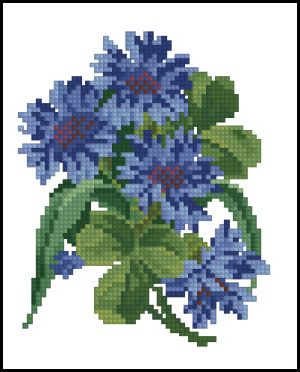 Вышивка крестом Синие васильки- милый букетик