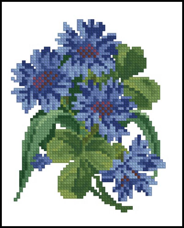 Вышивка крестом Синие васильки- милый букетик