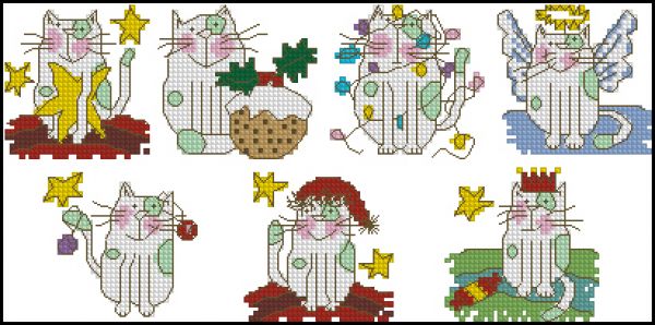 схема вышивки крестом рождественские коты