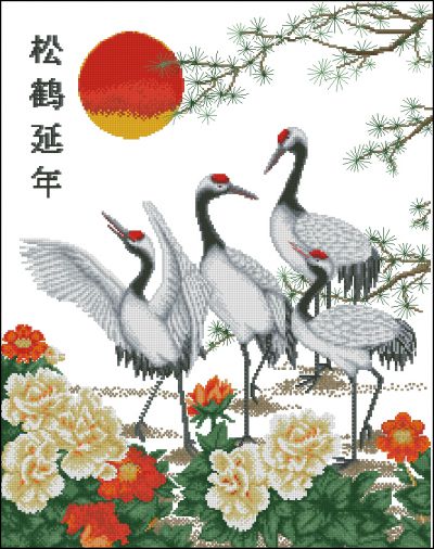 схема вышивки крестом журавли