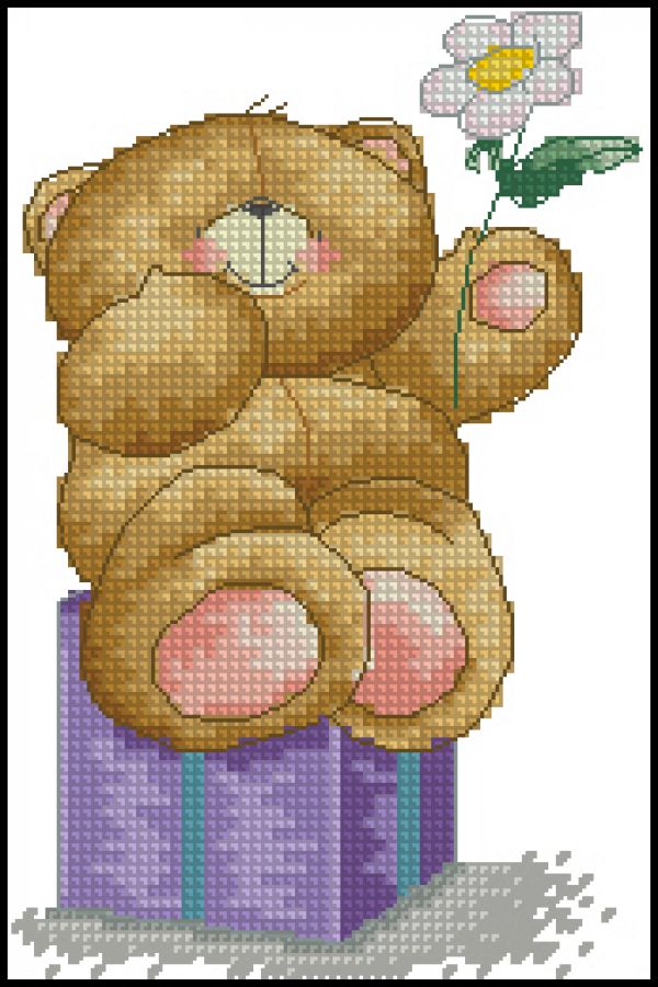 схема для вышивки крестом Тедди с цветами