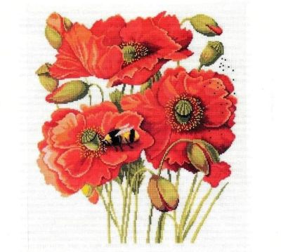 Вышивка крестом Маки и шмель