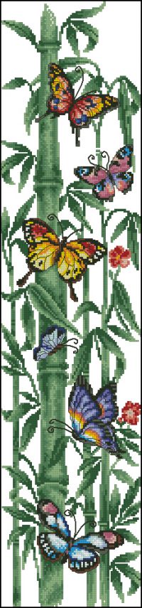 схема вышивки крестом бабочки и бамбук