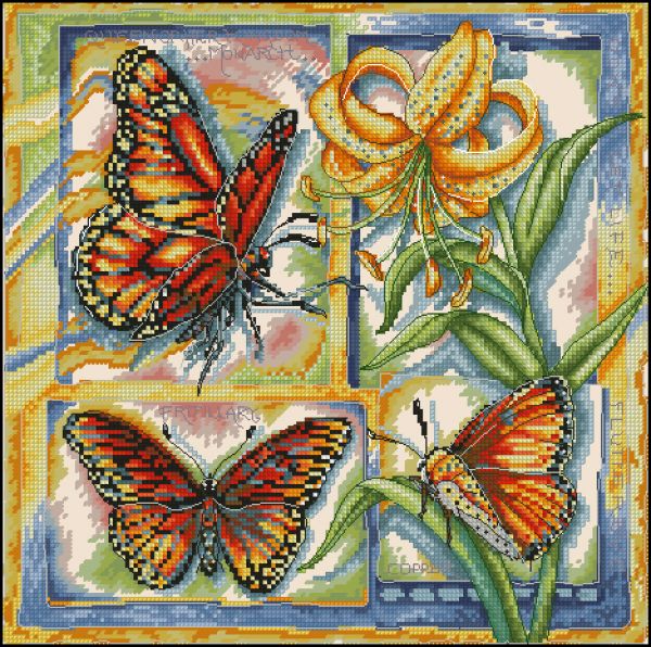 Вышивка крестом Семплер с бабочками