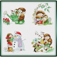 схема для вышивки крестом Ёжики - сезоны