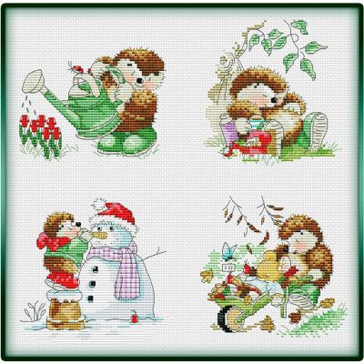 схема для вышивки крестом Ёжики - сезоны