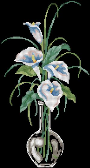 Вышивка крестом натюрморта Калы в вазе