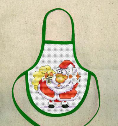 схема для вышивки крестом Фартух на бутылку - забавный Санта